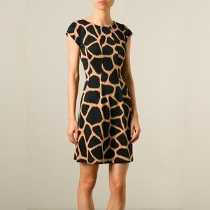 MICHAEL Kors Giraffe Print Short Sleeve gold Zip black tan Dress Women 00 NWOT
